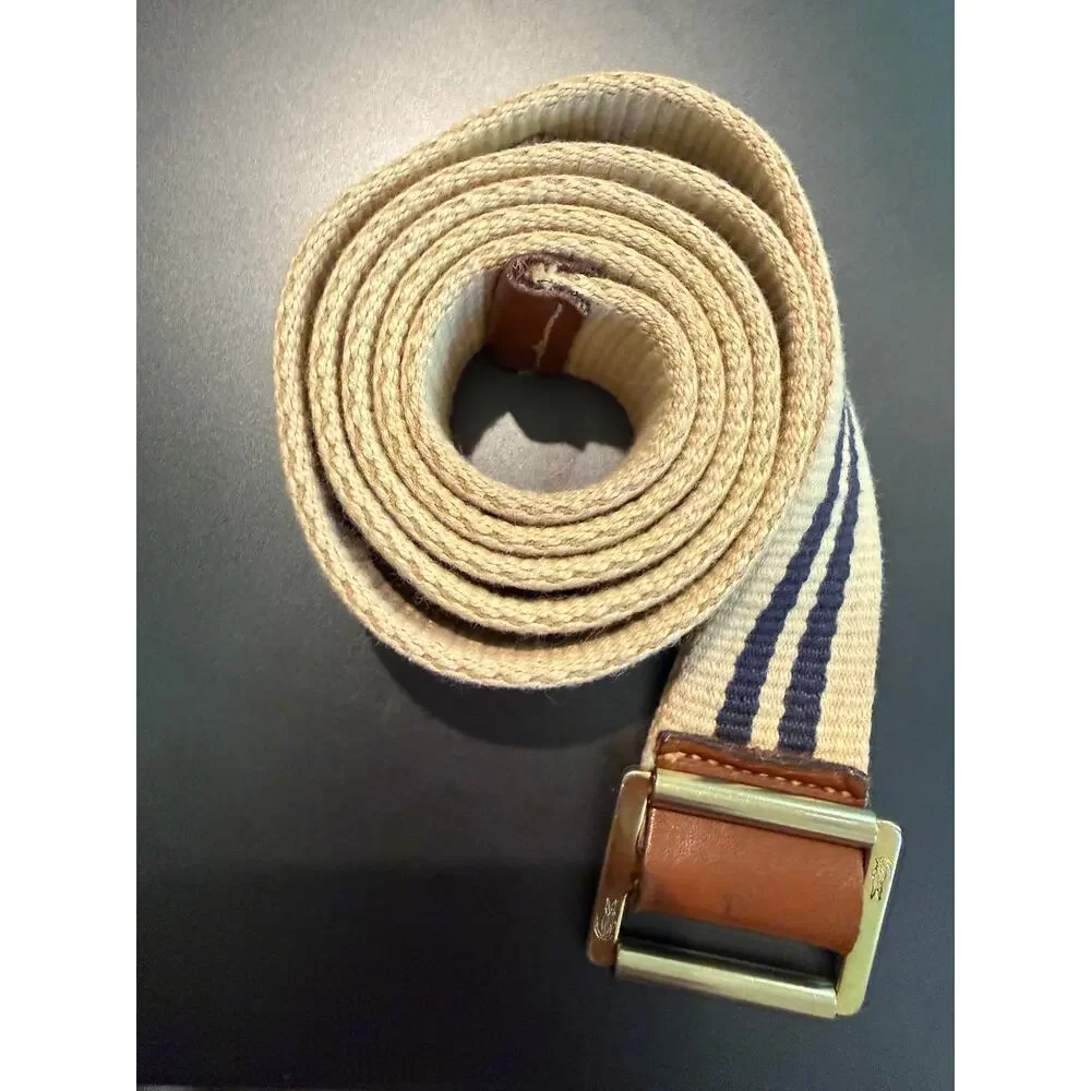 VTG 70's 80's Izod Lacoste Reversible Surcingle Belt Made in Italy Stripe Canvas
